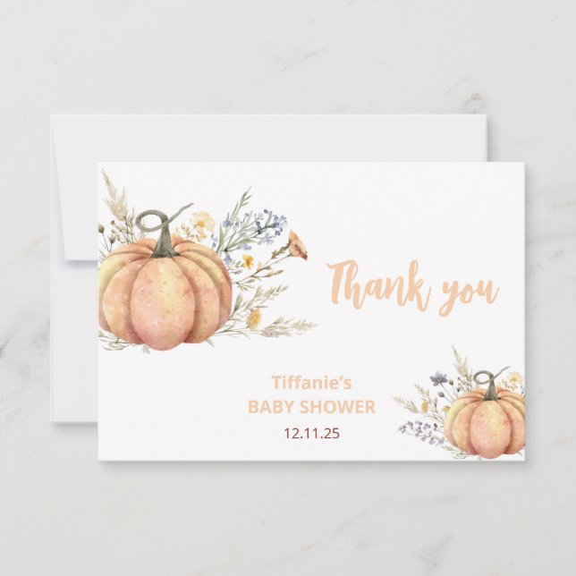 Einladung der kleinen Pumpkin Baby Dusche | Herbst (Vorderseite)