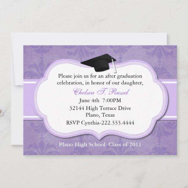Einladung der Lavender Damask Graduation Party (Vorderseite)