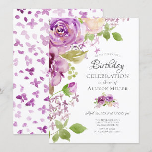 Einladung der lila Peonies Floral Geburtstagsparty