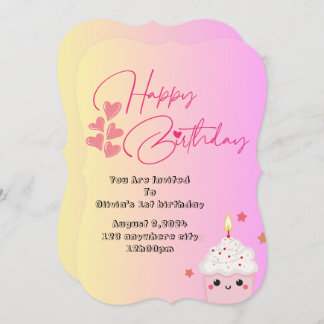 Einladung der Mädchen zum 1. Geburtstag in Rosa