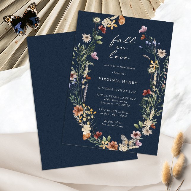 Einladung der Marine in Liebe Bridal Dusche (Navy Blue Fall In Love Bridal Shower Invitation by Painted Paperie
)