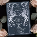 Einladung der Marine Royal Lion Mittelalterliche S<br><div class="desc">Feiern Sie Ihren besonderen Tag mit diesem Royal Lion Medieval Gold Sword Wedding Design. Das Silber in diesem Design ist keine echte Folie. Sie können dies durch einen Klick auf "PERSONALISIEREN" weiter anpassen.</div>