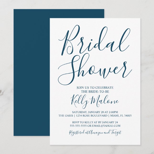 Einladung der Marine und White Script Bridal Dusch (Vorne/Hinten)
