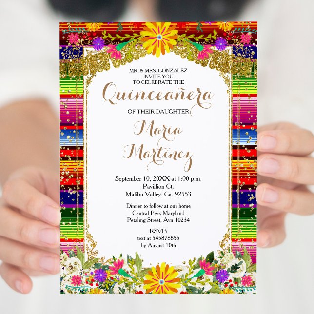 Einladung der mexikanischen Gold Floral Quinceñera (Von Creator hochgeladen)