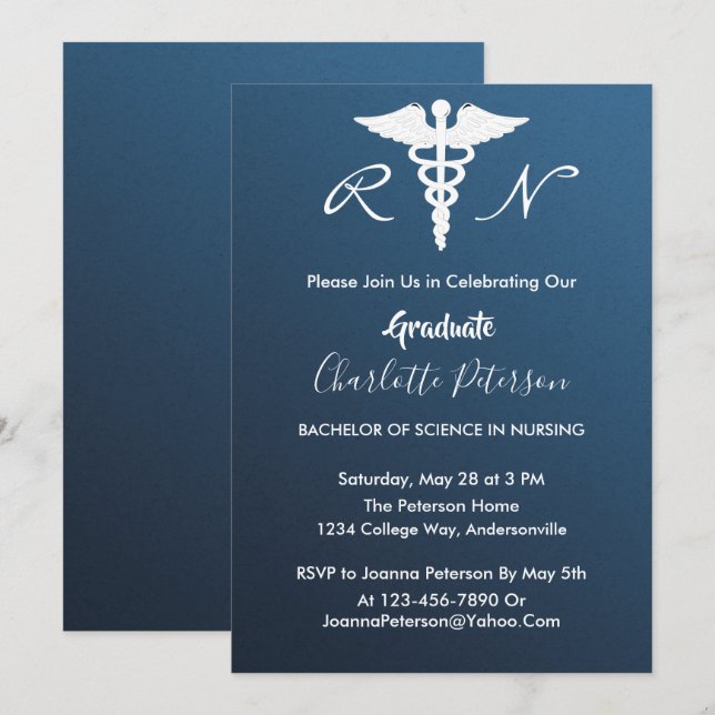 Einladung der modernen Navy Blue Nurse Graduation  (Vorne/Hinten)