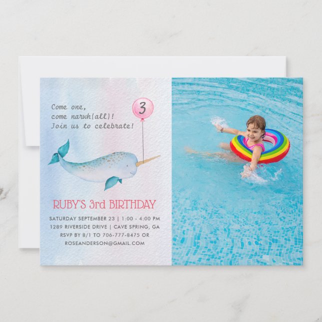 Einladung der Narwhal Birthday Party (Vorderseite)