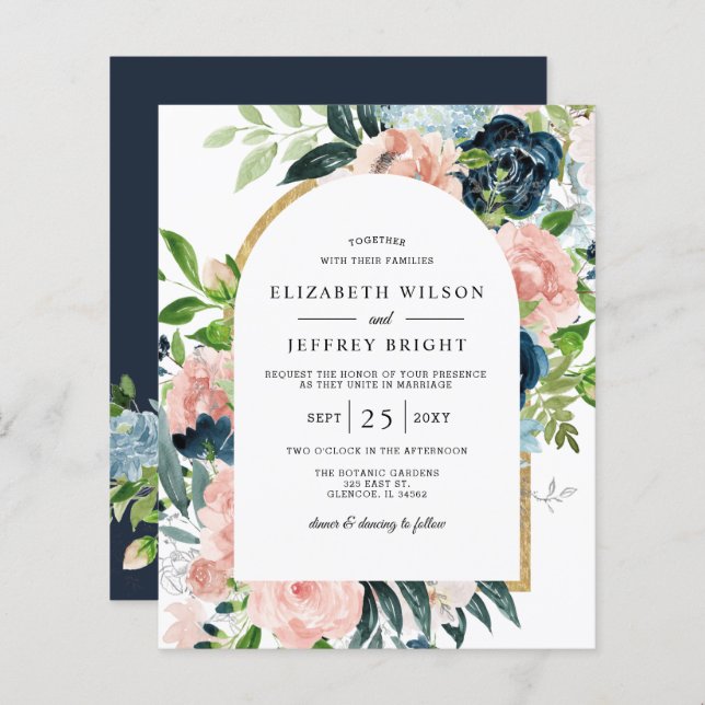 Einladung der Navy Blush Arched Wedding (Vorne/Hinten)