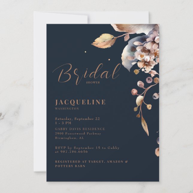 Einladung der Navy Fall Foliage Bridal Dusche (Vorderseite)