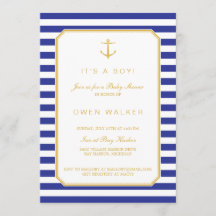 Einladung der Navy & Gold Baby Dusche
