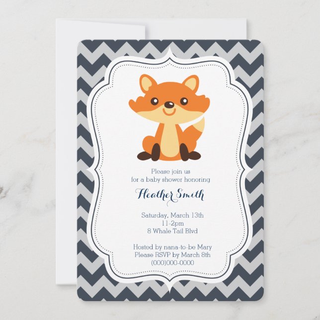 Einladung der Navy Gray Fox Babydusche (Vorderseite)