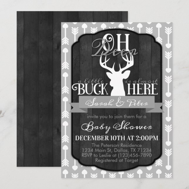 Einladung der Navy Gray Tribal Deer Baby Shower (Vorne/Hinten)