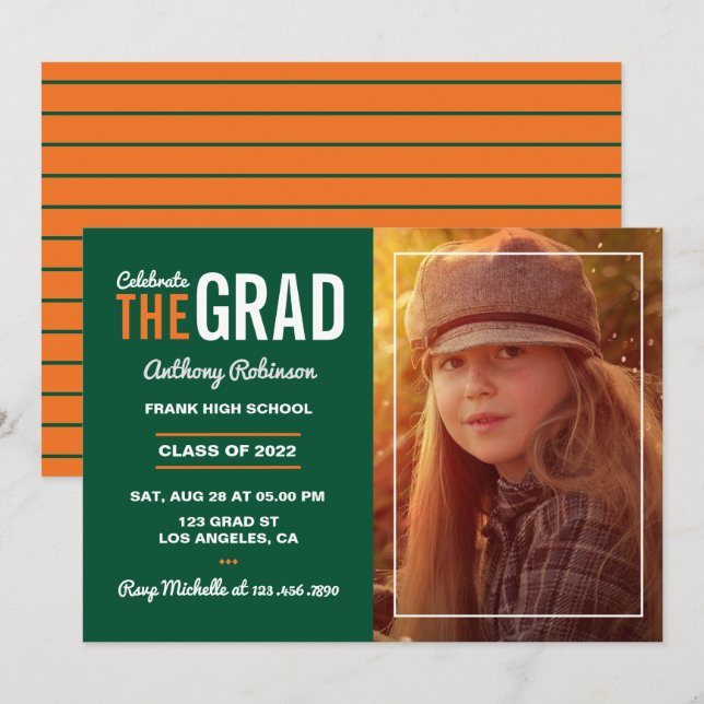 Einladung der Orange and Green Graduation Party (Vorne/Hinten)