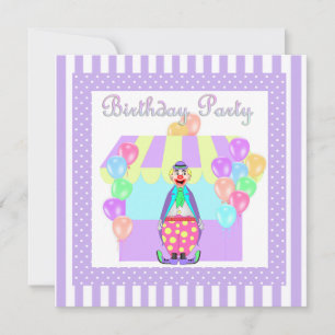 EINLADUNG DER PASTEL CIRCUS CLOWN BIRTHDAY PARTY