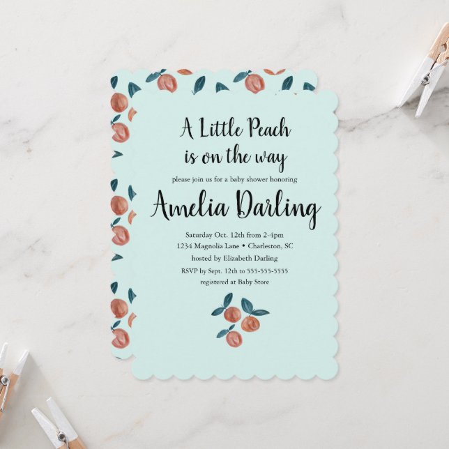 Einladung der Peach Baby Shower Scallop Edge (Vorderseite/Rückseite Beispiel)