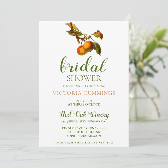Einladung der Peach Bridal Dusche (Stehend Vorderseite)
