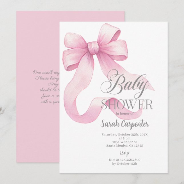 Einladung der Pink Bow Baby Shower Girl (Vorne/Hinten)