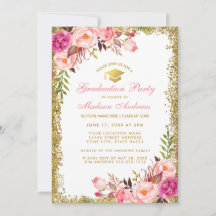 Einladung der Pink Gold Graduation Party Glitzer