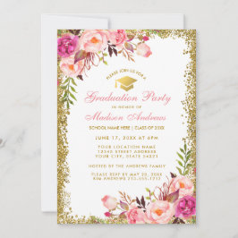 Einladung der Pink Gold Graduation Party Glitzer