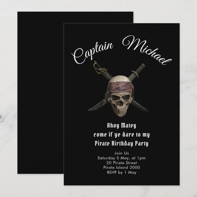 Einladung der Pirate Birthday Party (Vorne/Hinten)