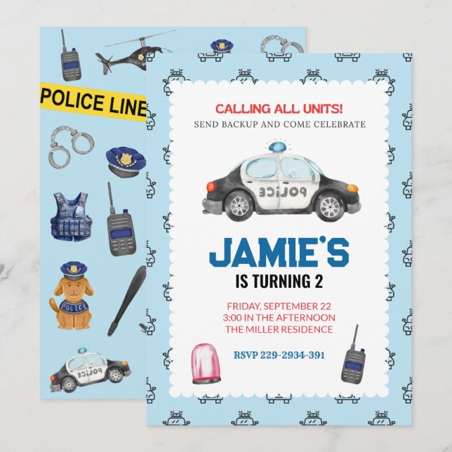 Einladung der Polizei zum Geburtstag (Vorne/Hinten)