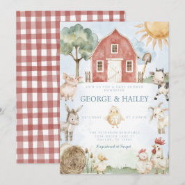 Einladung der Red Barn Farm Animal Baby Shower