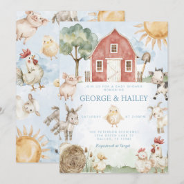 Einladung der Red Barn Farm Animal Baby Shower