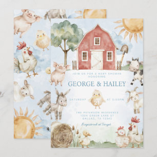 Einladung der Red Barn Farm Animal Baby Shower