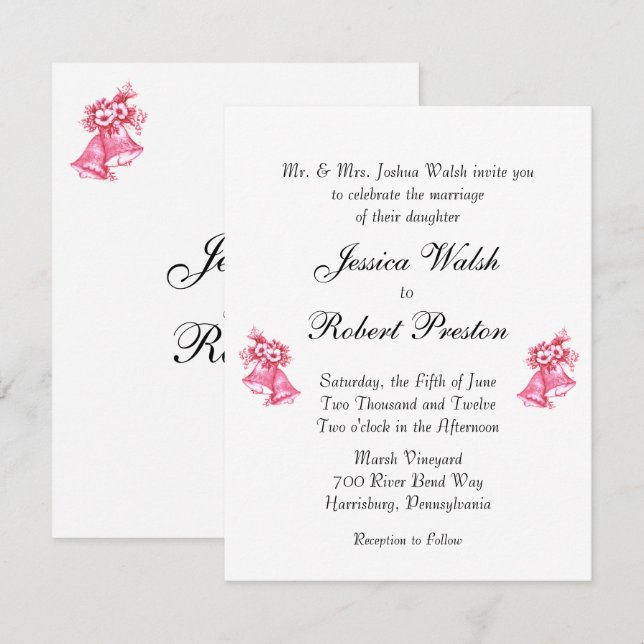 Einladung der rosa Hochzeitsglocken (Vorne/Hinten)