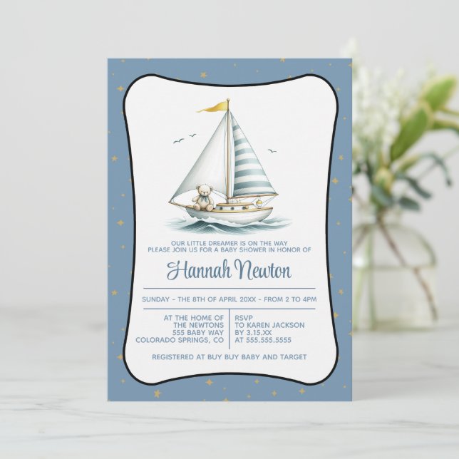 Einladung der Sailor Bear Baby Dusche (Stehend Vorderseite)