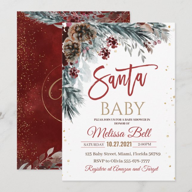 Einladung der Santa Baby-Dusche, Winter Santa. (Vorne/Hinten)