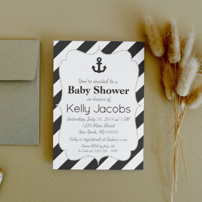 Einladung der schwarzen und silbernen Ankerdusche (Von Creator hochgeladen)