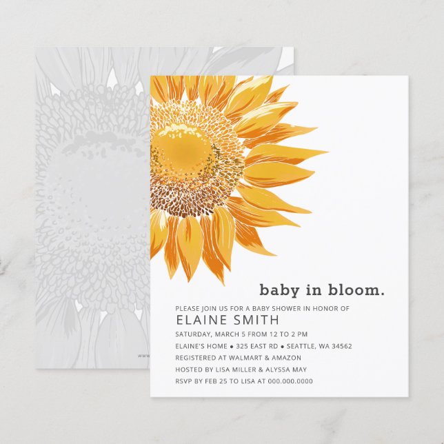Einladung der Sonnenblume Gender Neutral Baby Dusc (Vorne/Hinten)