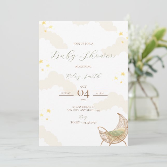 Einladung der Starry Night Baby Shower (Stehend Vorderseite)