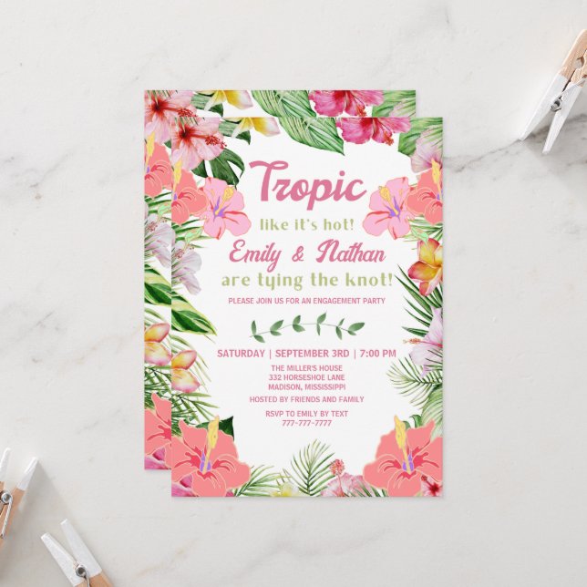 Einladung der Tropical Luau Engagement Party (Vorderseite/Rückseite Beispiel)