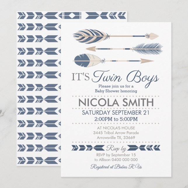 Einladung der Twin Boys Tribal Arrow Baby Shower (Vorne/Hinten)