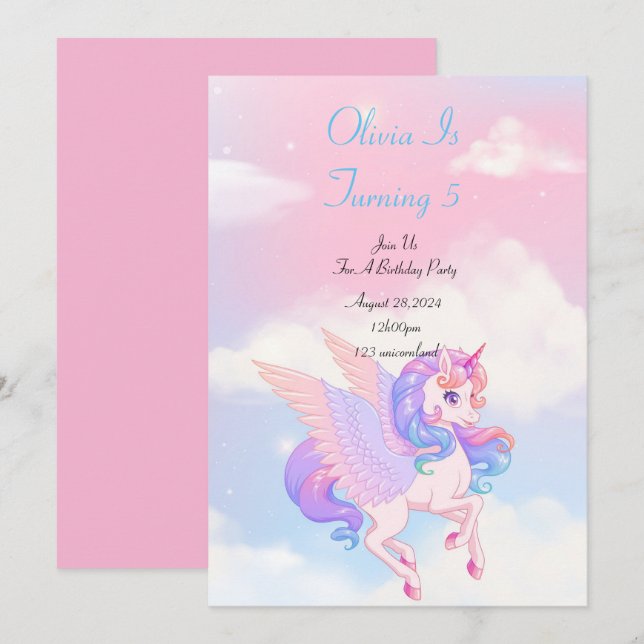 EINLADUNG DER UNICORN BIRTHDAY (Vorne/Hinten)