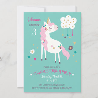Einladung der Unicorn Magical Birthday Party