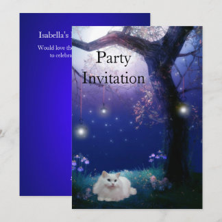 Einladung der weißen Katze im Party Tree
