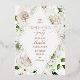 Einladung der White Floral Graduation Party Foil