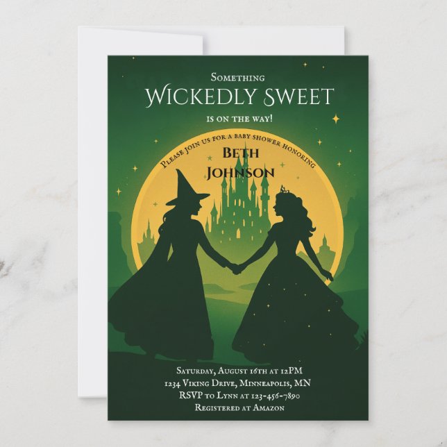 Einladung der Wicked Baby Shower | Elphaba & Glind (Vorderseite)