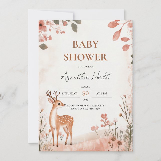 Einladung der Woodland Deer Baby Dusche (Vorderseite)