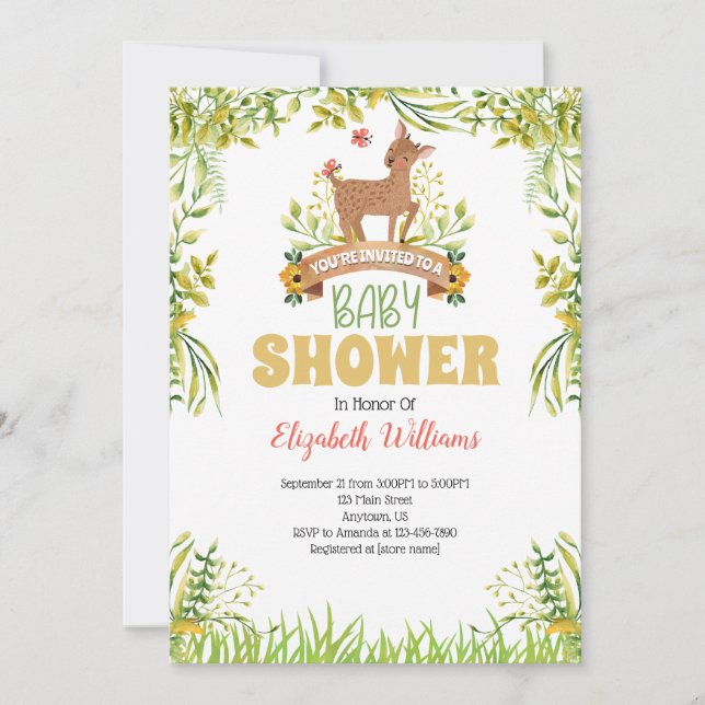 Einladung der Woodland Deer Baby Dusche (Vorderseite)
