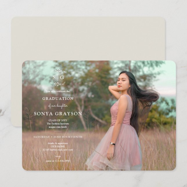 Einladung der "Wreath Initials Graduation Party" (Vorne/Hinten)