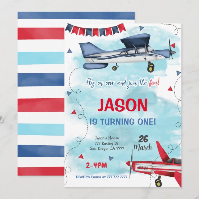 Einladung des bearbeitbaren Flugzeugs (Vorne/Hinten)