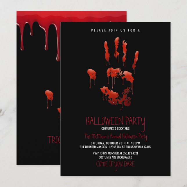 Einladung des Bloody-Handprint-Halloween-Party (Vorne/Hinten)