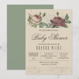 Einladung des Burgundy Blush Floral Gold Baby Dusc