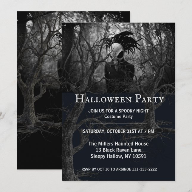Einladung des Creepy Bird Skull Halloween-Party (Vorne/Hinten)