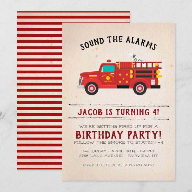 Einladung des Feuerwehrmanns Kindergeburtstag (Vorne/Hinten)