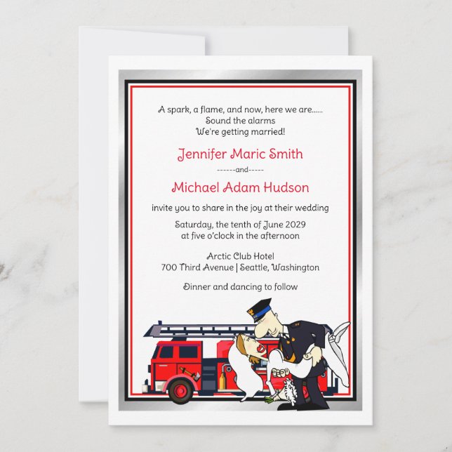 Einladung des Feuerwehrmanns zur Hochzeit (Vorderseite)