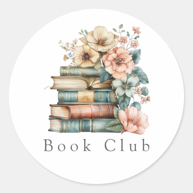 Einladung des Floral Book Club Runder Aufkleber (Vorderseite)